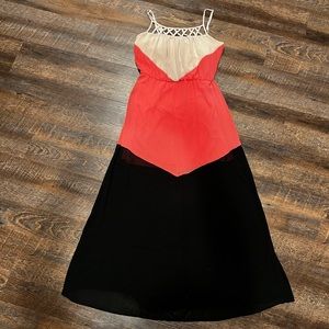 HeartSoul Large Coral/Tan/Black Maxi Dress